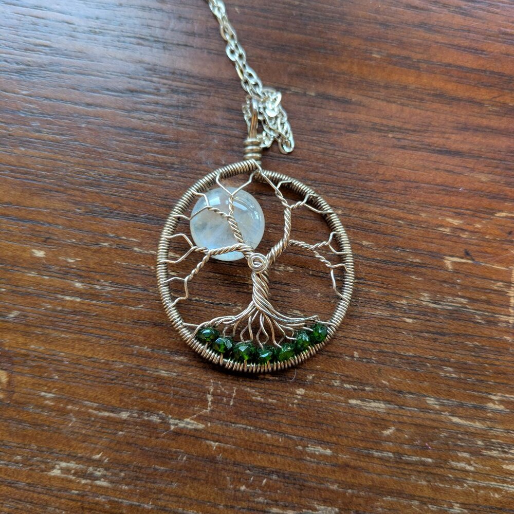 Moonstone & Silver Necklace (Tree of Life Motif)